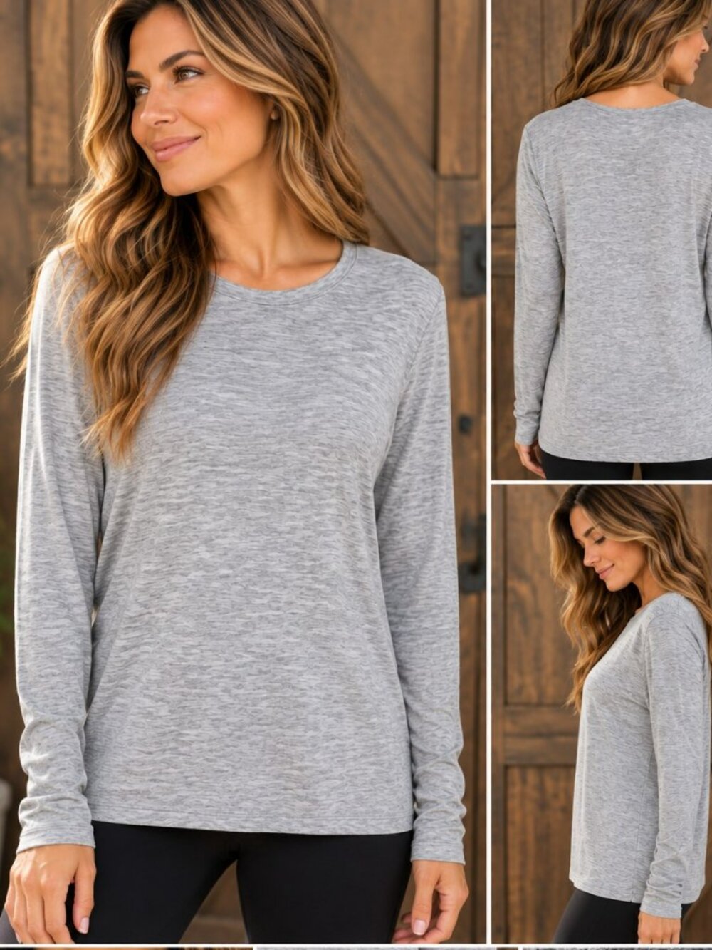 Athleta Modal Long Sleeve Top Large Gray Soft Stretch Lightweight